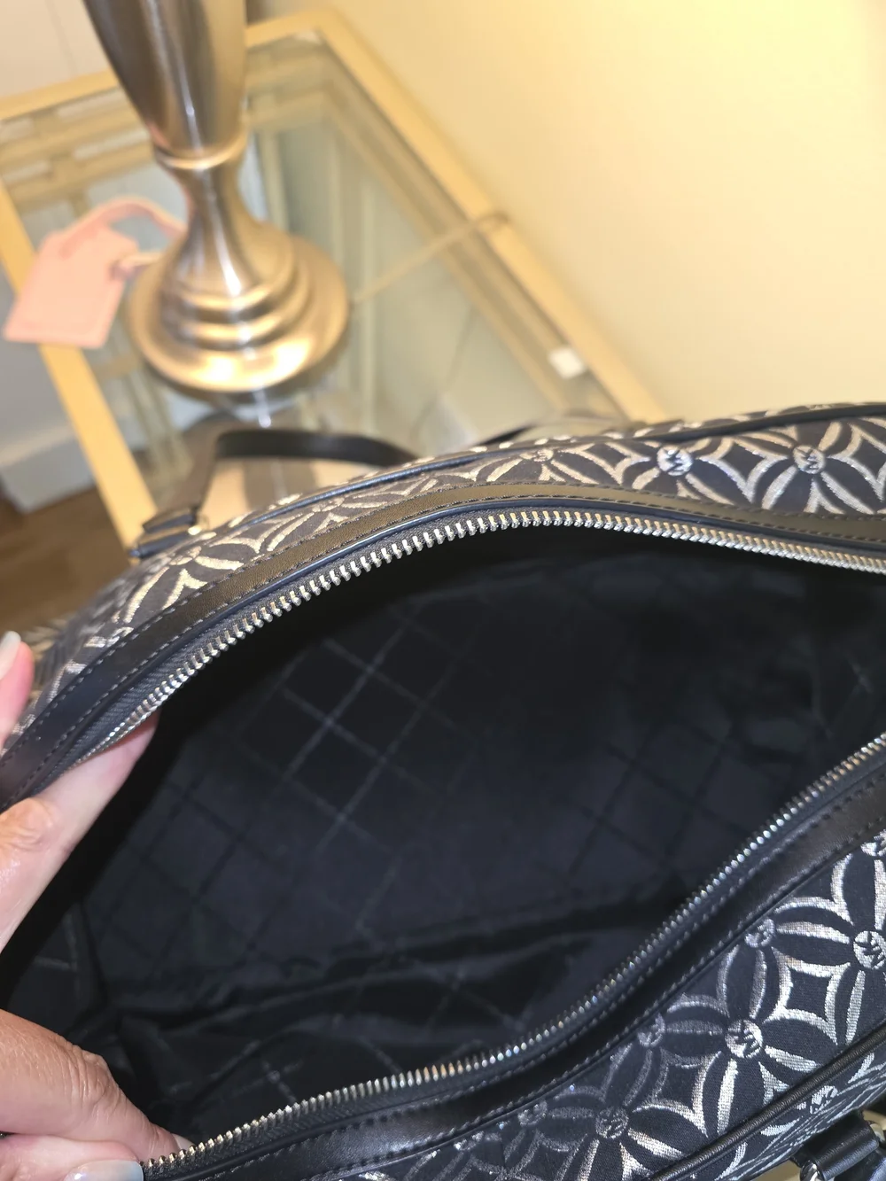 Michael Kors Black & White Geometric Logo Duffel Bag